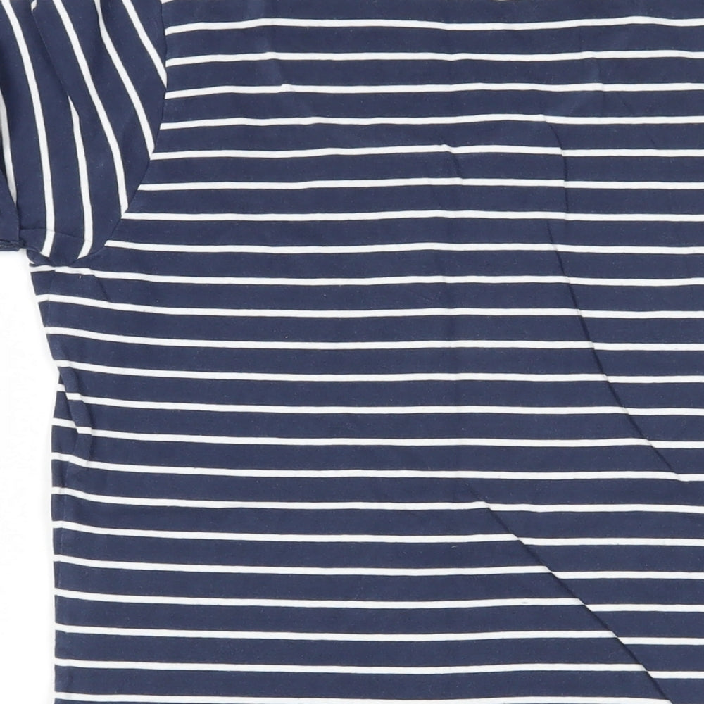 Rydale Womens Blue Striped Cotton Basic T-Shirt Size S Round Neck - Logo