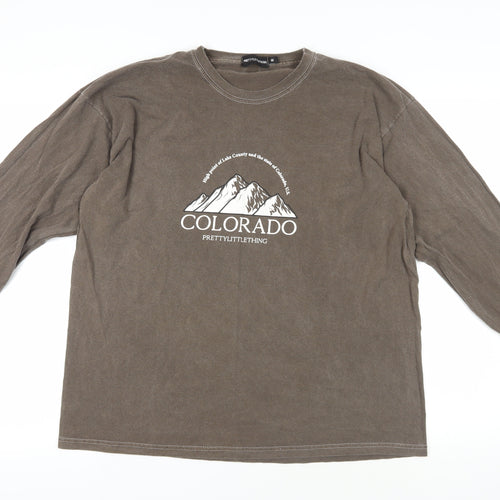 PRETTYLITTLETHING Womens Brown Cotton Basic T-Shirt Size M Crew Neck - Colorado