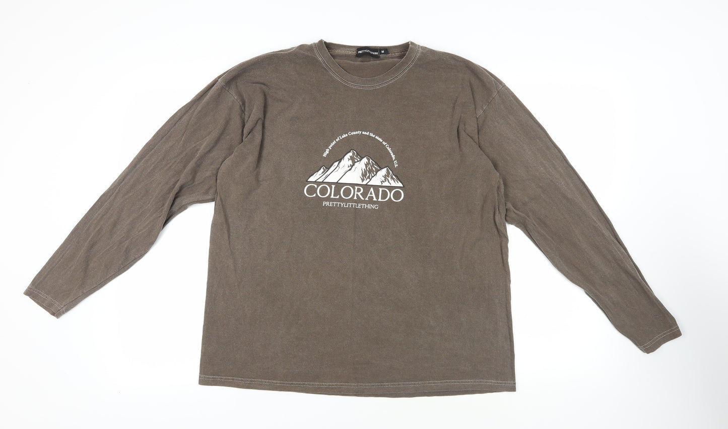 PRETTYLITTLETHING Womens Brown Cotton Basic T-Shirt Size M Crew Neck - Colorado