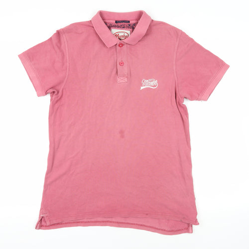 Mambo Mens Pink Cotton Polo Size M Collared Button - Logo