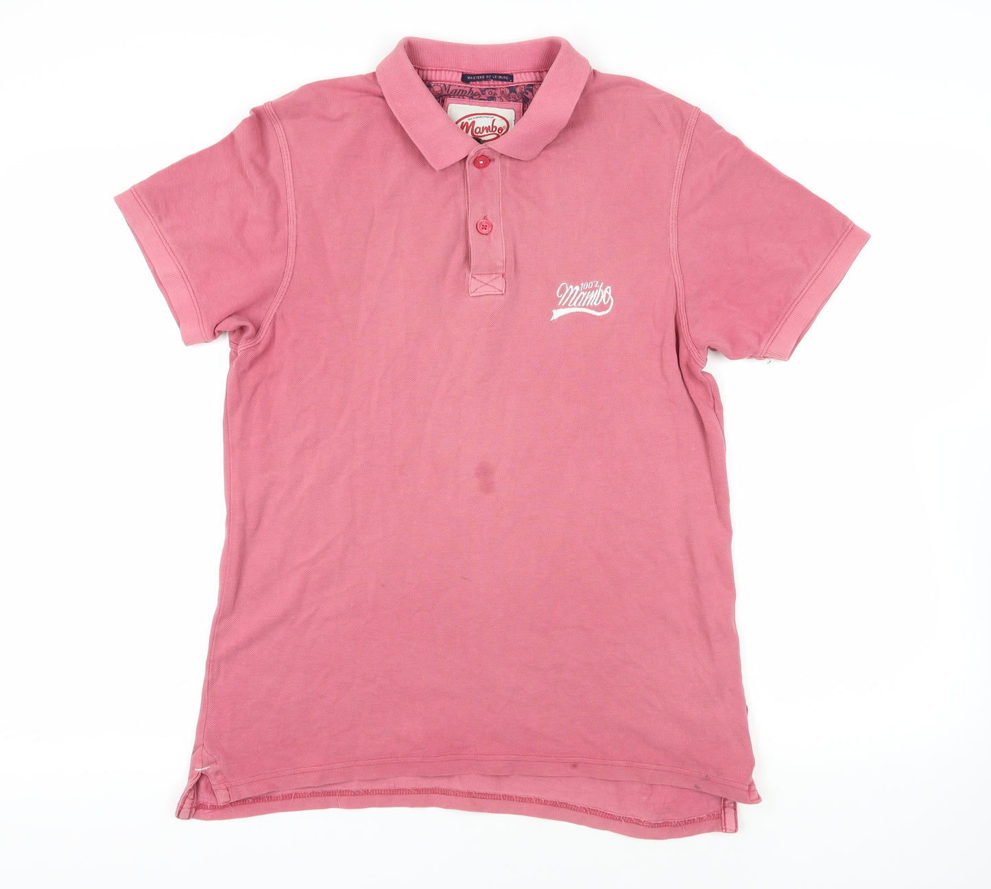 Mambo Mens Pink Cotton Polo Size M Collared Button - Logo