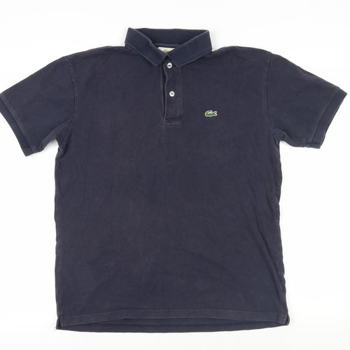 Lacoste Mens Blue Cotton Polo Size L Collared Button - Logo