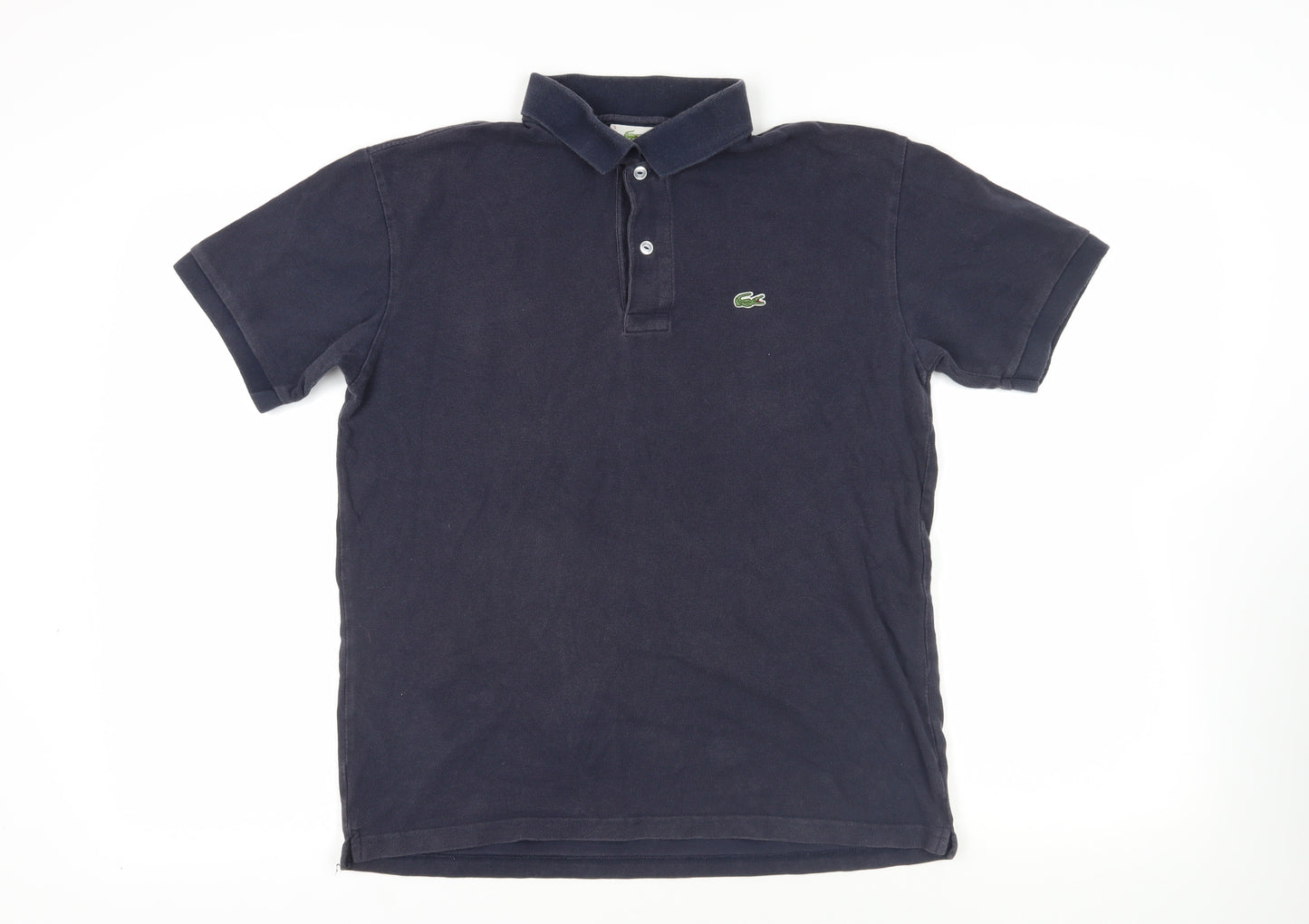 Lacoste Mens Blue Cotton Polo Size L Collared Button - Logo