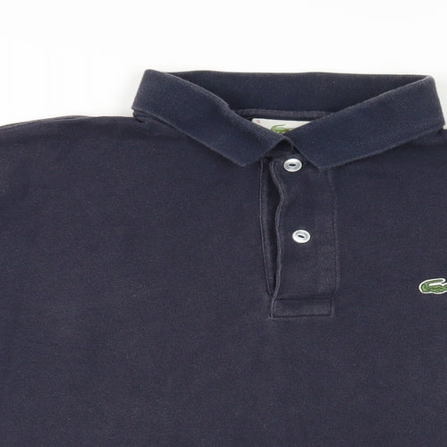 Lacoste Mens Blue Cotton Polo Size L Collared Button - Logo