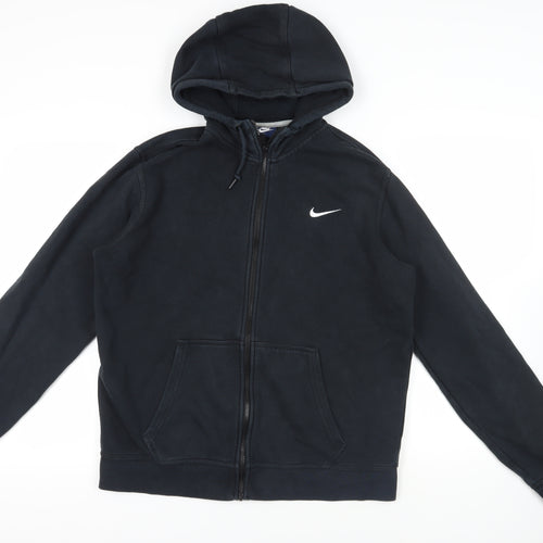 Nike Mens Black Cotton Full Zip Hoodie Size L - Logo Pockets