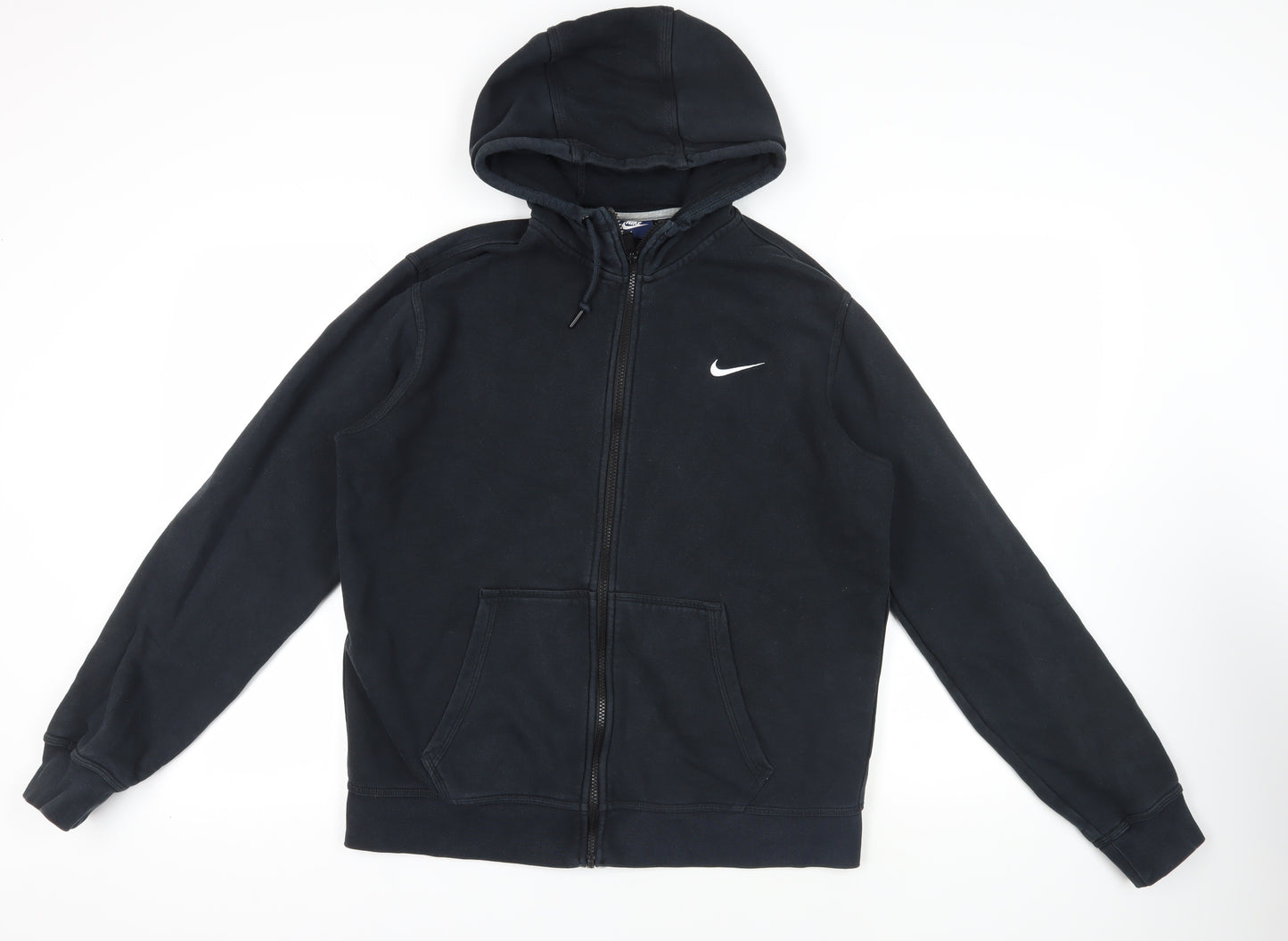 Nike Mens Black Cotton Full Zip Hoodie Size L - Logo Pockets