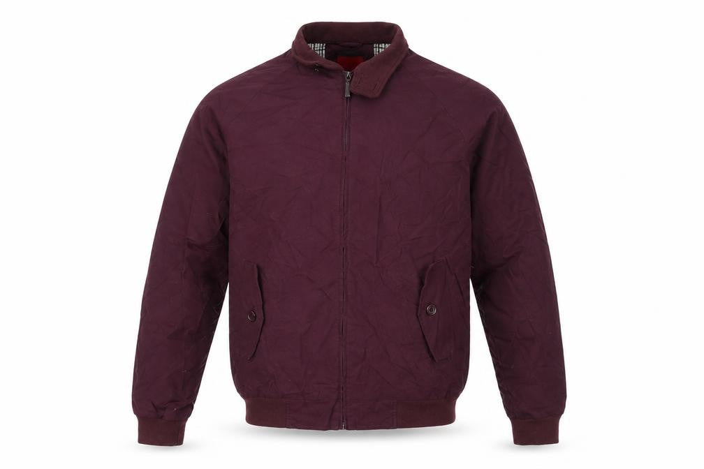 Front view of Uno. Camicie men’s purple bomber jacket jacket, size M, zip