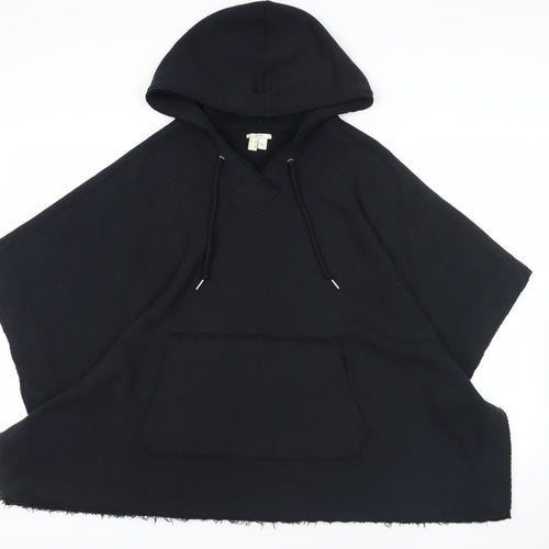 Esprit Womens Black Cotton Pullover Hoodie Size M Snap - Oversized Poncho Style