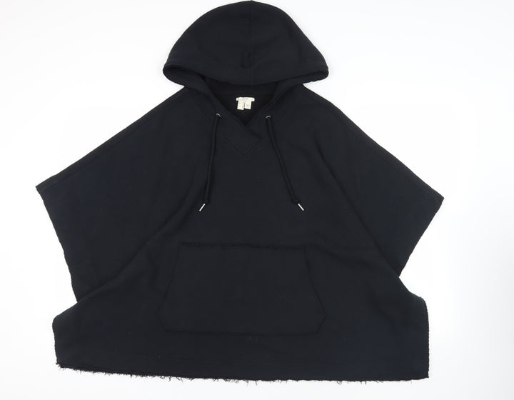 Esprit Womens Black Cotton Pullover Hoodie Size M Snap - Oversized Poncho Style