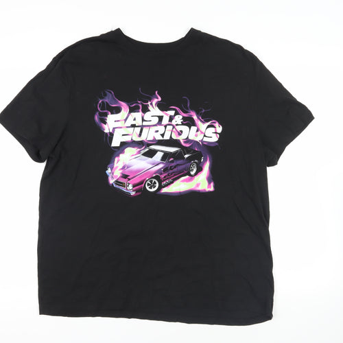 Fast & Furious Mens Black Cotton T-Shirt Size XL Crew Neck - Race Car