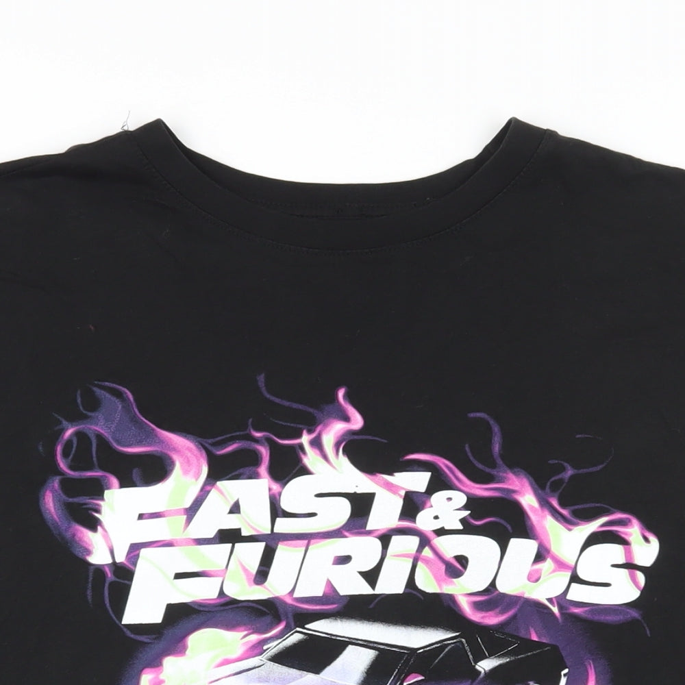 Fast & Furious Mens Black Cotton T-Shirt Size XL Crew Neck - Race Car