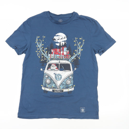 Volkswagen Mens Blue Cotton T-Shirt Size S Crew Neck - Santa Christmas