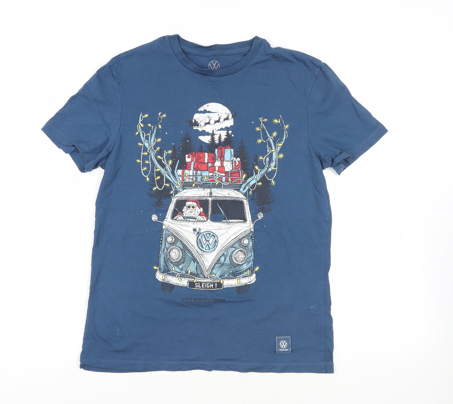 Volkswagen Mens Blue Cotton T-Shirt Size S Crew Neck - Santa Christmas