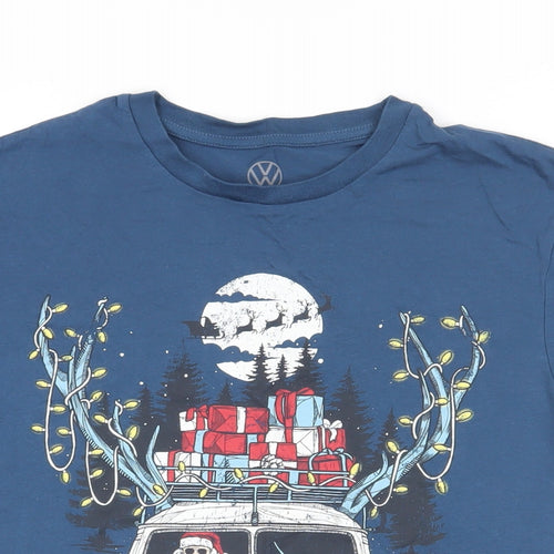 Volkswagen Mens Blue Cotton T-Shirt Size S Crew Neck - Santa Christmas