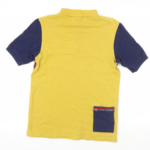 Fred Perry Mens Yellow Colourblock Cotton Polo Size M Collared Zip - Logo