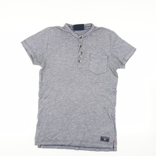 TOG24 Mens Grey Cotton T-Shirt Size S Henley - Pocket Detail