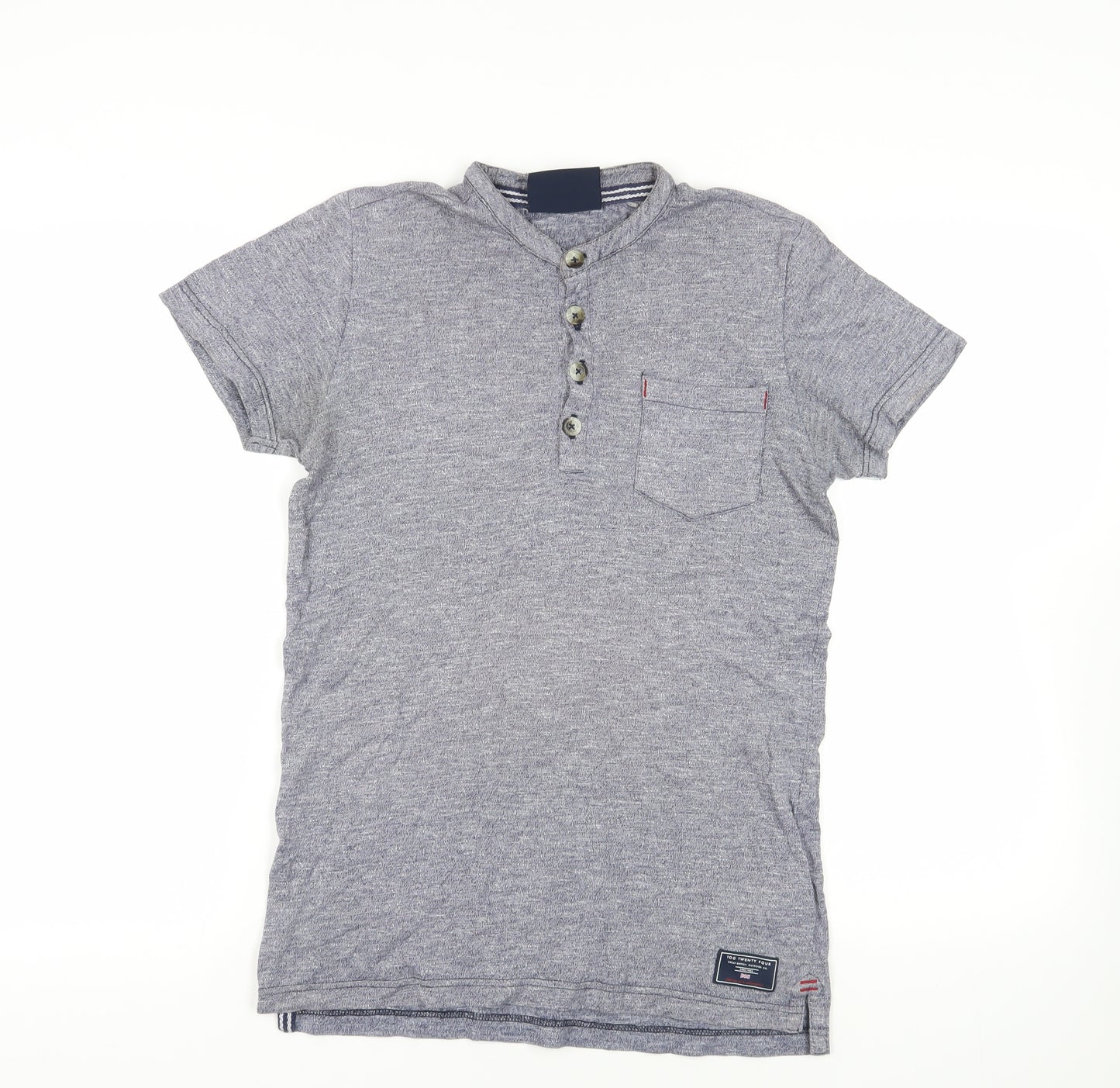 TOG24 Mens Grey Cotton T-Shirt Size S Henley - Pocket Detail