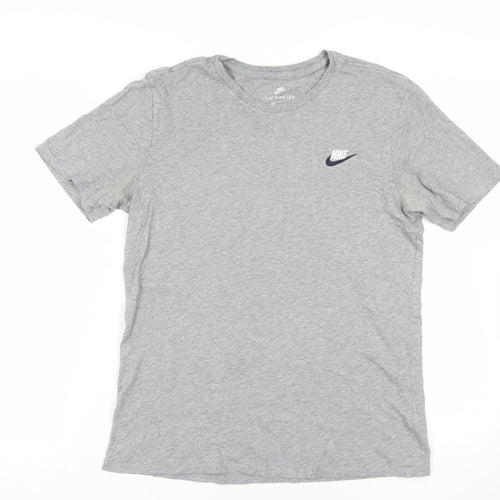 Nike Mens Grey Cotton T-Shirt Size M Crew Neck - Logo