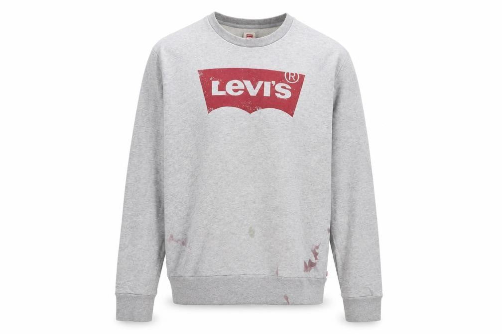 Front view of Levi's men’s grey cotton pullover sweatshirt, size 2XL, - logo