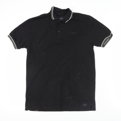 Firetrap Mens Black Cotton Polo Size S Collared Button - Logo