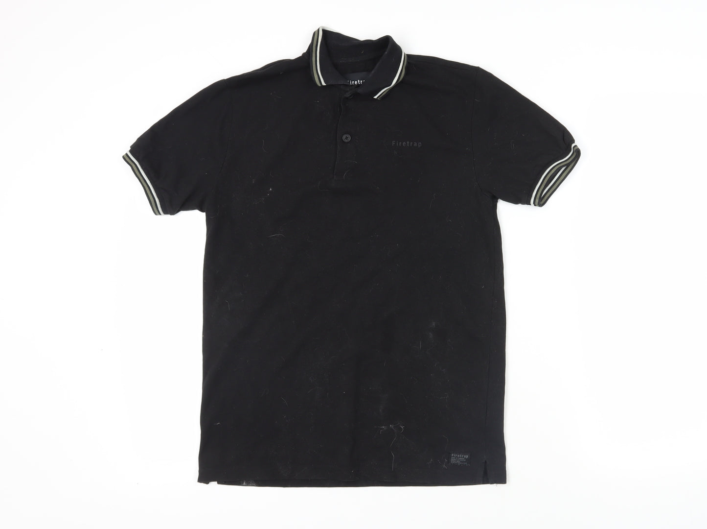 Firetrap Mens Black Cotton Polo Size S Collared Button - Logo