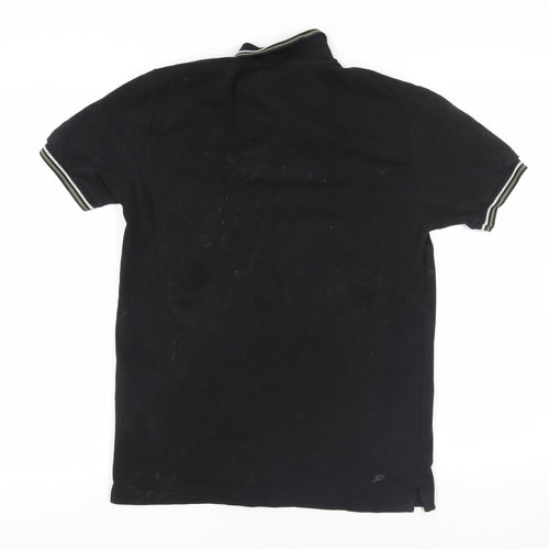 Firetrap Mens Black Cotton Polo Size S Collared Button - Logo