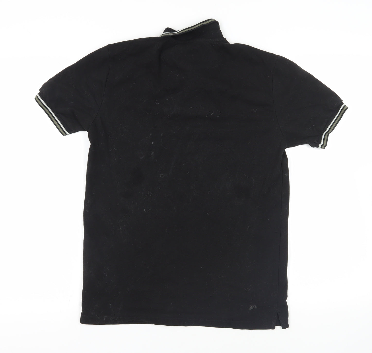 Firetrap Mens Black Cotton Polo Size S Collared Button - Logo