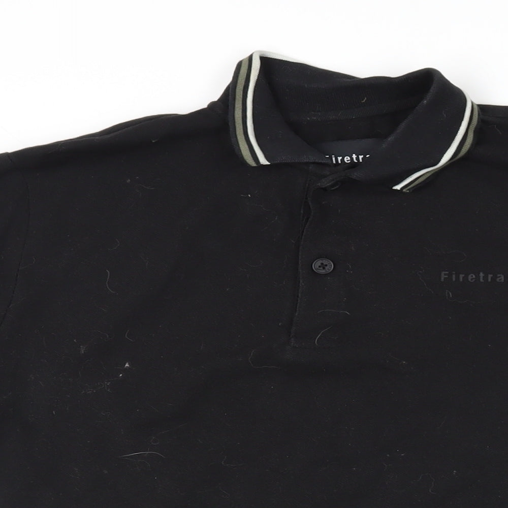 Firetrap Mens Black Cotton Polo Size S Collared Button - Logo