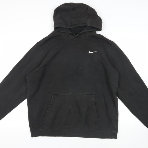 Nike Mens Black Cotton Pullover Hoodie Size XL - Logo Pockets