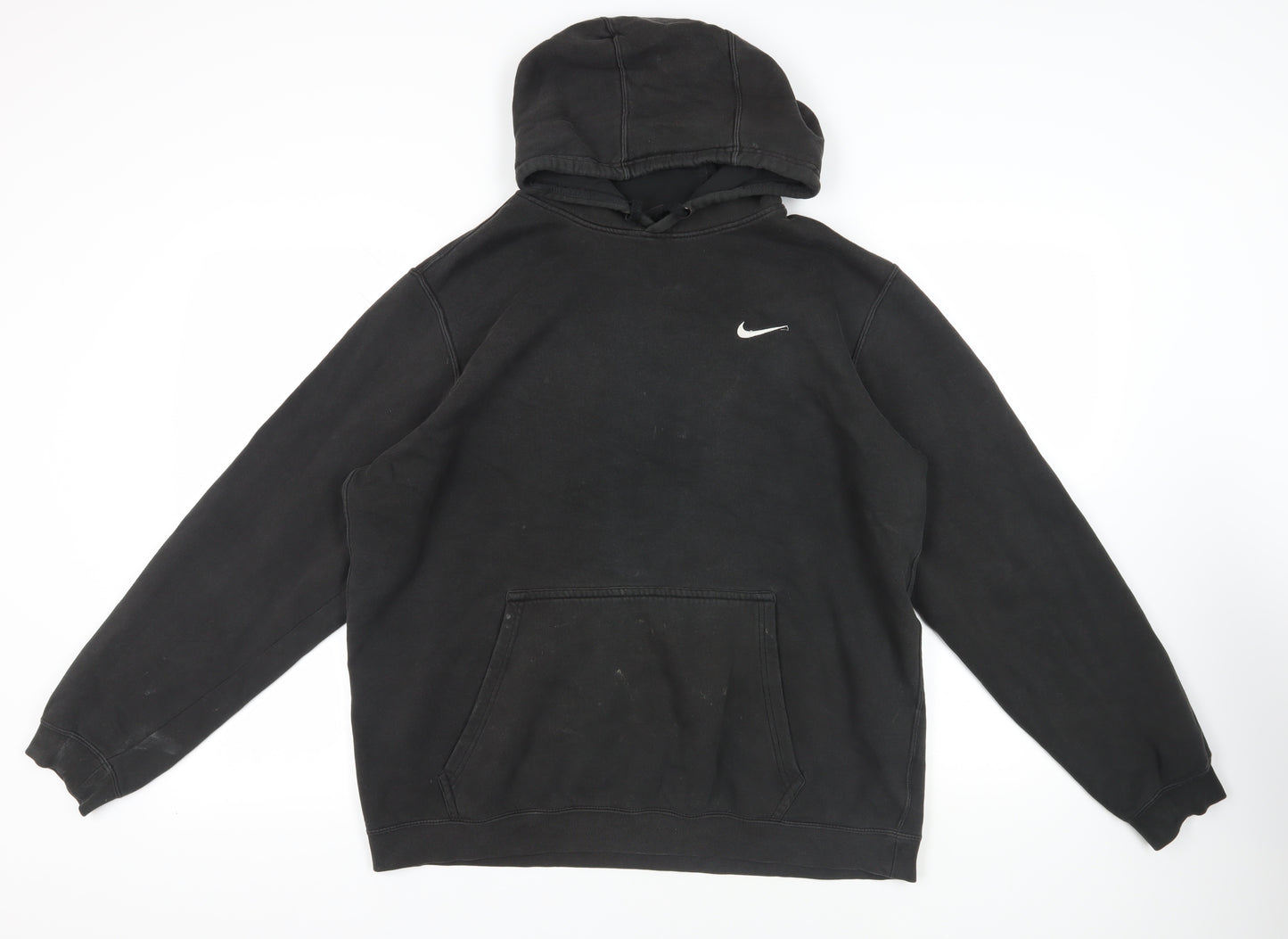 Nike Mens Black Cotton Pullover Hoodie Size XL - Logo Pockets