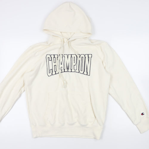 Champion Womens Ivory Cotton Pullover Hoodie Size M Pullover - Logo Pockets