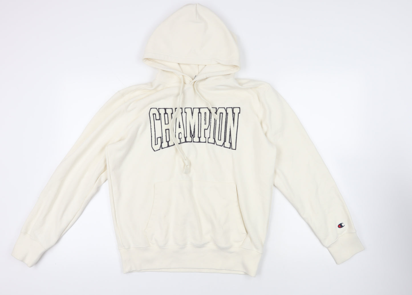 Champion Womens Ivory Cotton Pullover Hoodie Size M Pullover - Logo Pockets