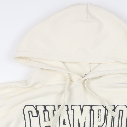 Champion Womens Ivory Cotton Pullover Hoodie Size M Pullover - Logo Pockets