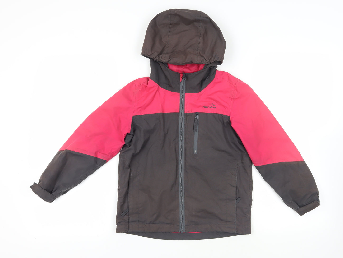 Peter Storm Girls Brown Colourblock Windbreaker Jacket Size 7-8 Years Zip - Technical Outdoors Waterproof Logo