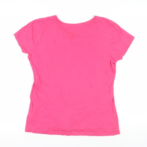 ABBA Womens Pink Cotton Basic T-Shirt Size M Round Neck - Glitter