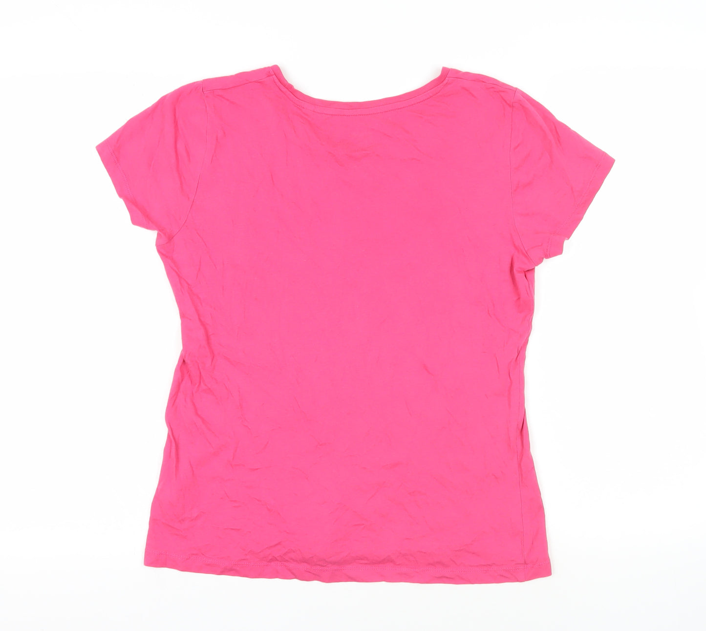 ABBA Womens Pink Cotton Basic T-Shirt Size M Round Neck - Glitter