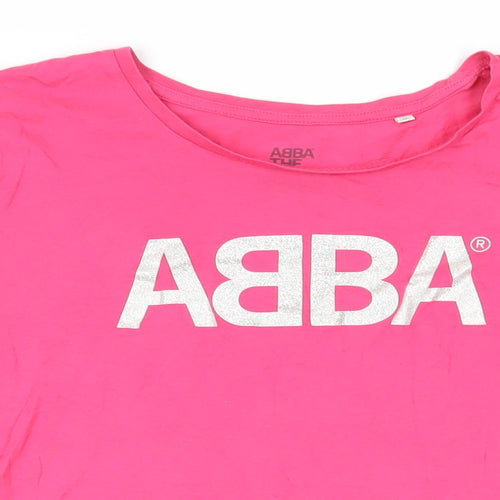 ABBA Womens Pink Cotton Basic T-Shirt Size M Round Neck - Glitter