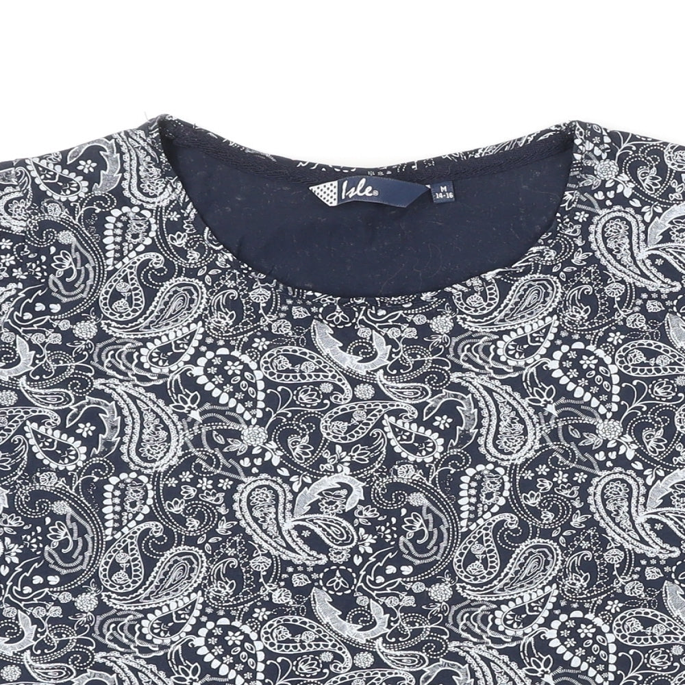 Isle Womens Blue Paisley 100% Cotton Basic T-Shirt Size M Scoop Neck