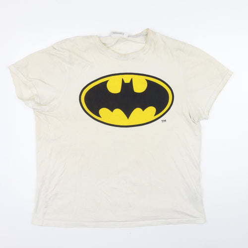 Batman Womens White 100% Cotton Basic T-Shirt Size M Round Neck