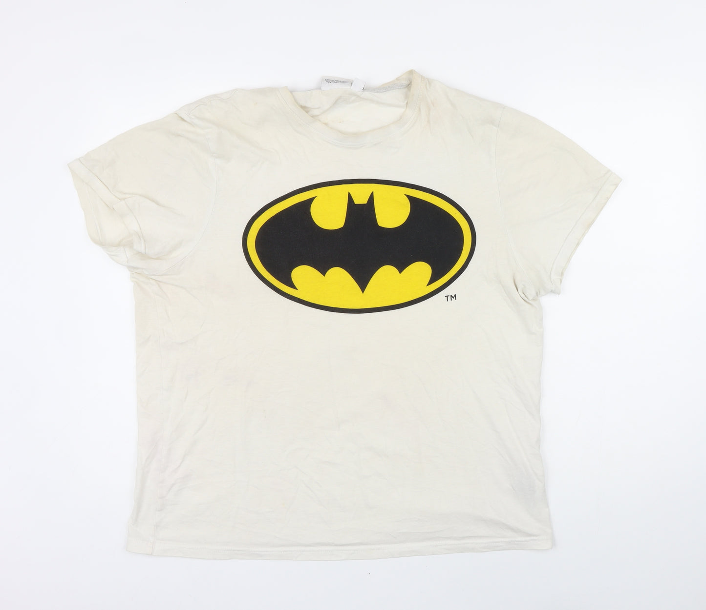 Batman Womens White 100% Cotton Basic T-Shirt Size M Round Neck