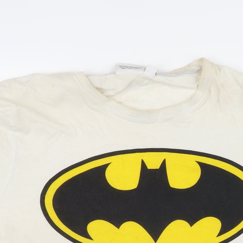 Batman Womens White 100% Cotton Basic T-Shirt Size M Round Neck