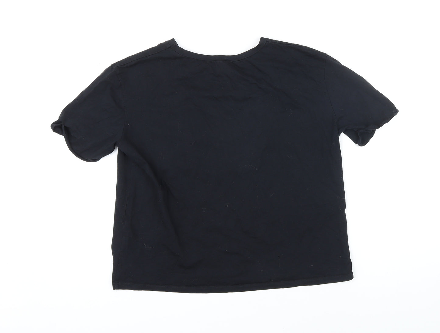 Zara Womens Black 100% Cotton Basic T-Shirt Size M Round Neck - Cat