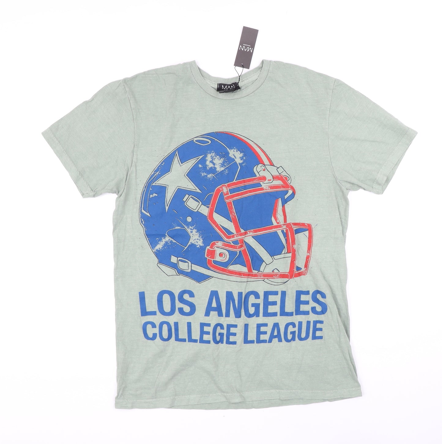 Boohoo Mens Green Polyester T-Shirt Size S Round Neck - Los Angeles College League