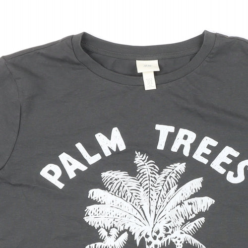 H&M Womens Grey 100% Cotton Basic T-Shirt Size M Round Neck - Palm Trees and calm Seas