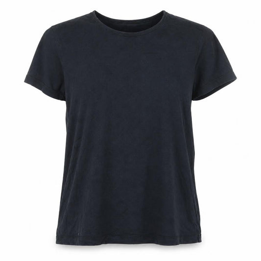 Front view of ASOS women’s black polyester basic t-shirt, size UK 12, round neck