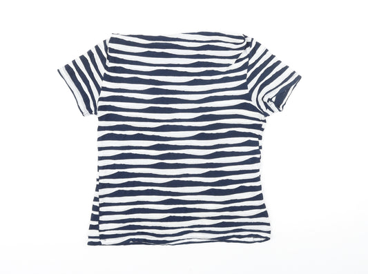 John Lewis Womens Blue Striped Viscose Tunic T-Shirt Size 12 Boat Neck