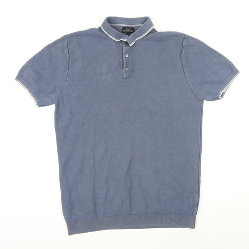 NEXT Mens Blue 100% Cotton Polo Size L Collared Button