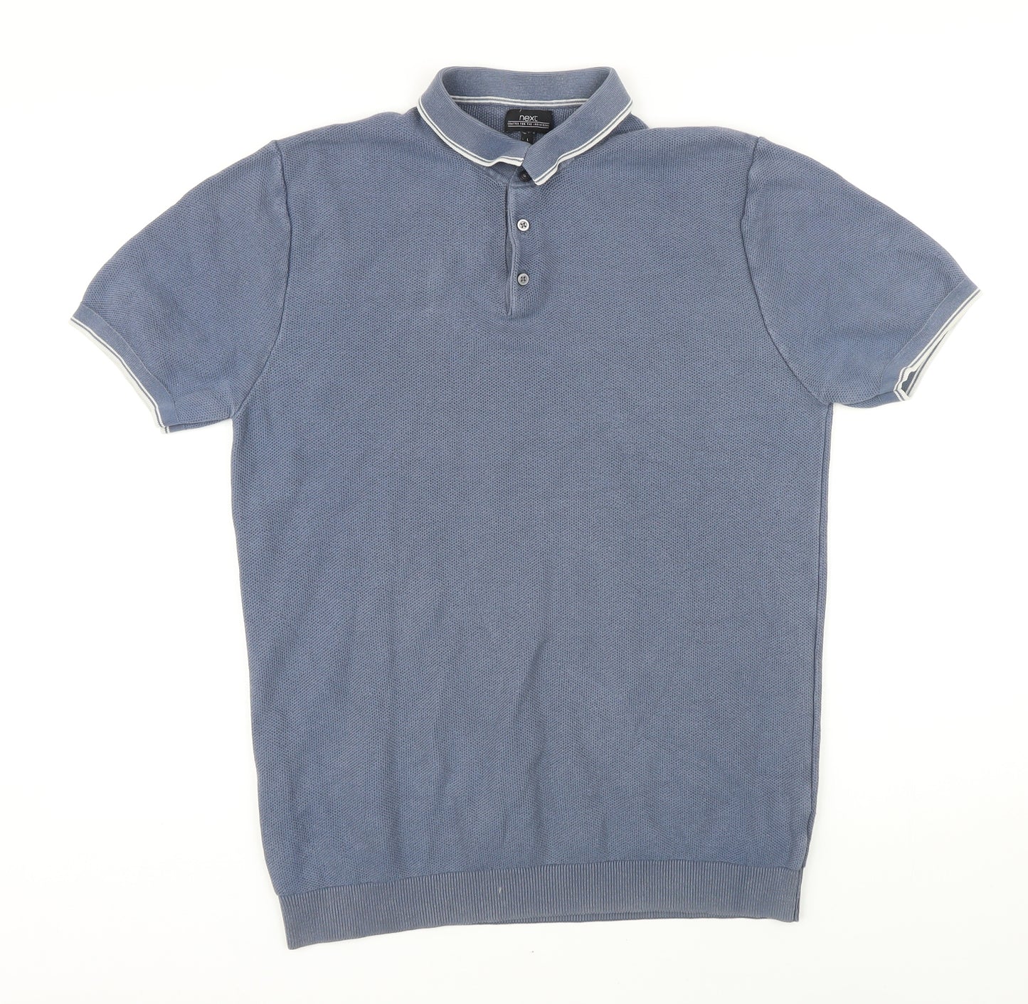 NEXT Mens Blue 100% Cotton Polo Size L Collared Button