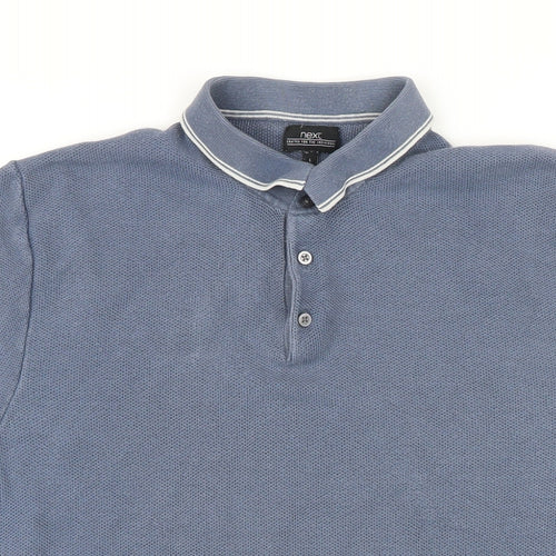 NEXT Mens Blue 100% Cotton Polo Size L Collared Button