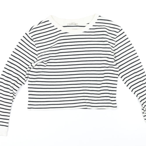 Zara Womens Black Striped Cotton Basic T-Shirt Size S Boat Neck